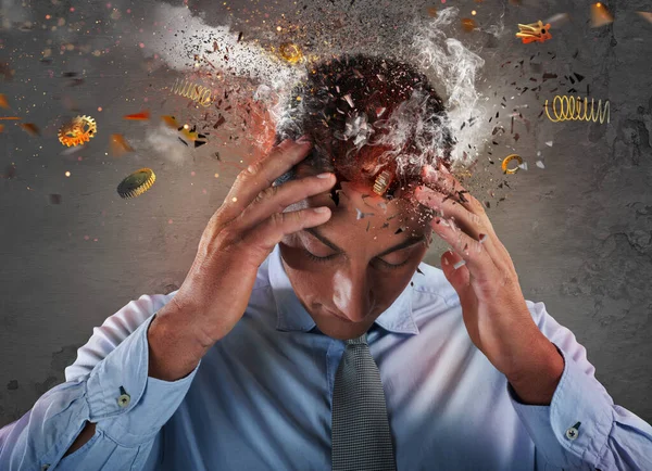 Head explosion of a stressed and tired businessman due to overwork. — Stock Photo, Image