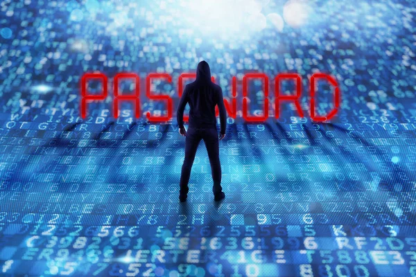 Hacker is searching to encrypt personal data and password — Stock Photo, Image