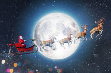 Santa claus in a sleigh ready to deliver presents with sleigh clipart