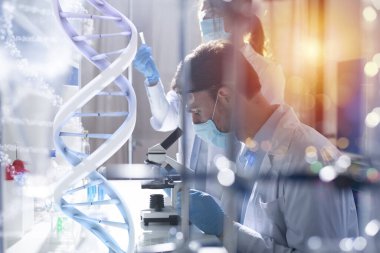 Tıp bilimi laboratuvarı. Coperid-19 koronavirüse karşı bakteri araştırması kavramı