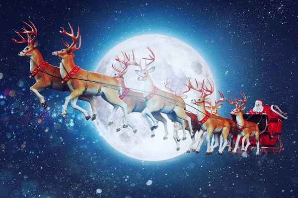 Santa claus in a sleigh ready to deliver presents with sleigh — Stock Photo, Image