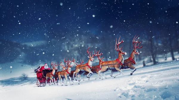 Père Noël dans un traîneau prêt à offrir des cadeaux avec traîneau — Photo