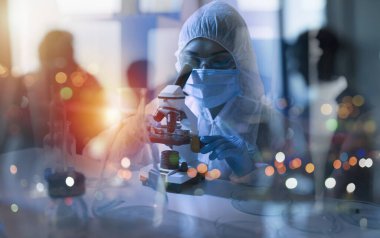 Tıp bilimi laboratuvarı. Coperid-19 koronavirüse karşı bakteri araştırması kavramı