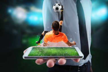 Real soccer player that is displayed on a cellphone clipart