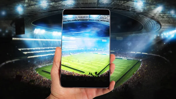 Titta på ett live sportevenemang i din mobil — Stockfoto