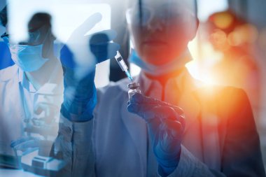 Tıp bilimi laboratuvarı. Virüs ve bakteri araştırması kavramı.