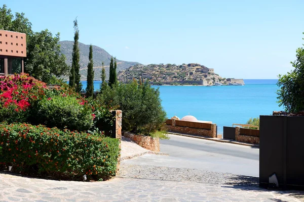 Widok Wyspę Spinalonga Hotelu Kreta Grecja — Zdjęcie stockowe