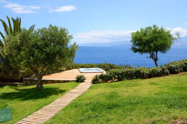 Outdoor Jacuzzi Luxury Hotel Sea View Crete Greece — Stock Photo, Image