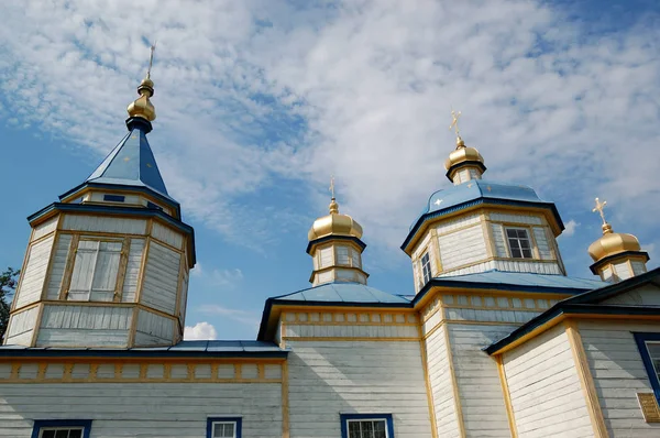 Vyn Byggnad Trä Ortodoxa Kyrkan Rozkopantsi Nära Boguslav Town Ukraina — Stockfoto