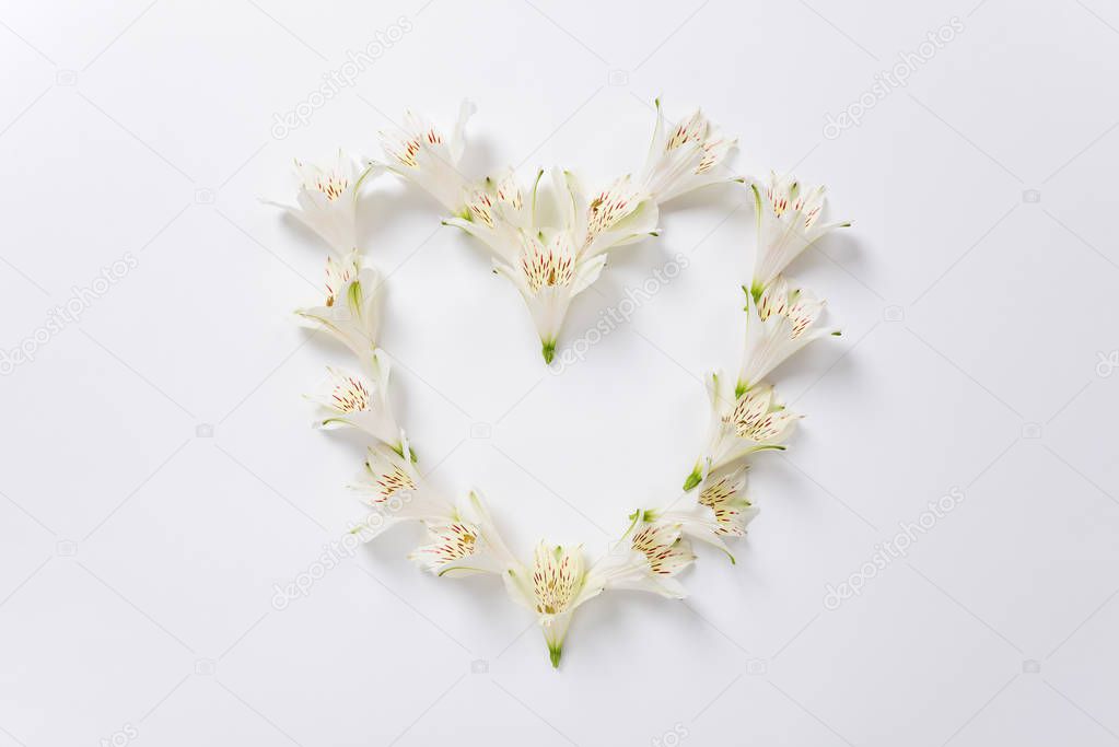 The heart shape made from flowers of Alstroemeria and text space