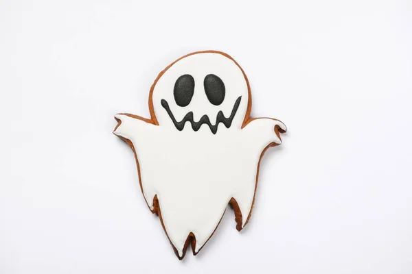 The hand-made eatable gingerbread Halloween ghost on white background — Stock Photo, Image
