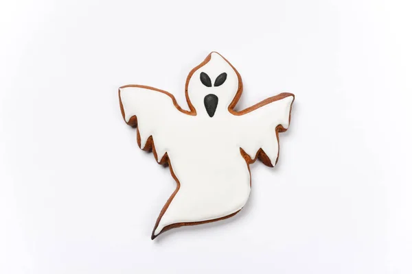 The hand-made eatable gingerbread Halloween ghost on white background — Stock Photo, Image