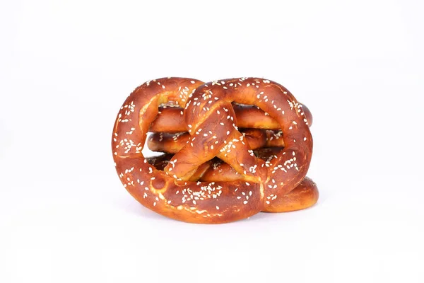 The hand-made pretzel for Octoberfest party on white background — Stock Photo, Image