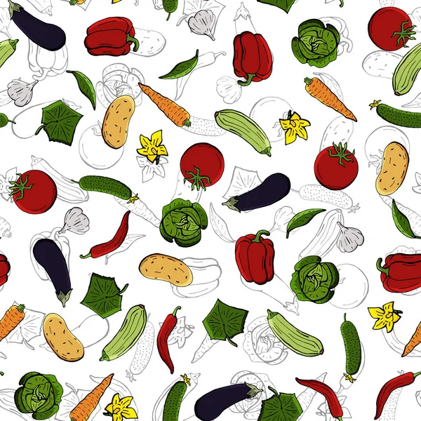 矢量无缝的蔬菜复古画。可用于网页背景, 填充图纸, 墙纸, 表面纹理. — 图库矢量图片
