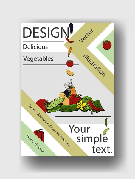 Ilustración vectorial de verduras. Plantilla de cubierta para folletos, carteles, pancartas, postales . — Vector de stock