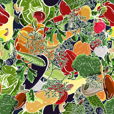 Vektör seamless modeli sebzelerin çizim retro. Web sayfası için arka plan, dolgular çizimler, duvar kağıtları-ebilmek var olmak kullanılmış, dokular yüzey.