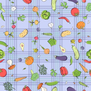 Vektör seamless modeli sebzelerin çizim retro. Web sayfası için arka plan, dolgular çizimler, duvar kağıtları-ebilmek var olmak kullanılmış, dokular yüzey.