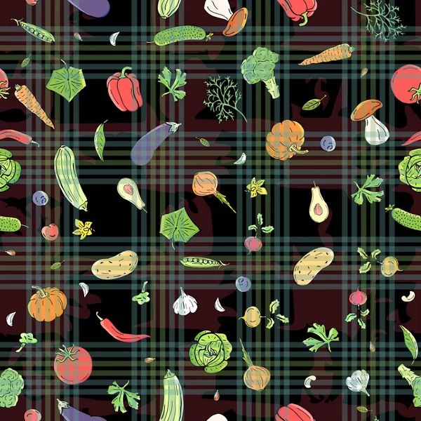Vektor nahtlose Muster Retro-Zeichnung von Gemüse. kann für Webseiten-Hintergrund verwendet werden, füllt Zeichnungen, Hintergrundbilder, Oberflächentexturen. — Stockvektor