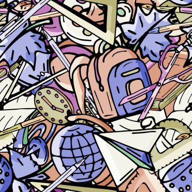 Vektör seamless modeli farklı okul nesneleri çizim retro. Okul için tema. Bir web sayfası, dolgular çizimler, duvar kağıtları, yüzey dokuları arka planı için kullanılan.