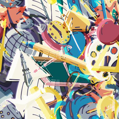 Vektör seamless modeli farklı okul nesneleri çizim retro. Okul için tema. Bir web sayfası, dolgular çizimler, duvar kağıtları, yüzey dokuları arka planı için kullanılan.