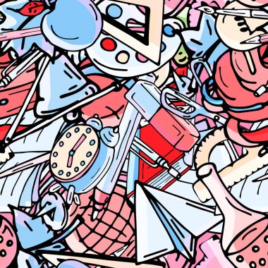 Vektör seamless modeli farklı okul nesneleri çizim retro. Okul için tema. Bir web sayfası, dolgular çizimler, duvar kağıtları, yüzey dokuları arka planı için kullanılan.