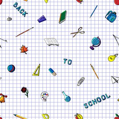 Farklı okul nesneler. Parlak seamless modeli. EPS 10 vektör çizim.