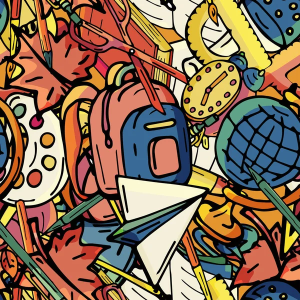 Vektör seamless modeli farklı okul nesneleri çizim retro. Okul için tema. Bir web sayfası, dolgular çizimler, duvar kağıtları, yüzey dokuları arka planı için kullanılan.