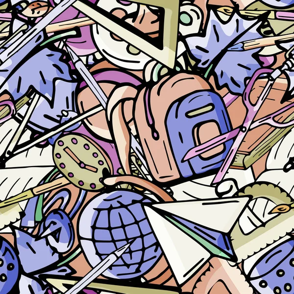 Vektör seamless modeli farklı okul nesneleri çizim retro. Okul için tema. Bir web sayfası, dolgular çizimler, duvar kağıtları, yüzey dokuları arka planı için kullanılan.