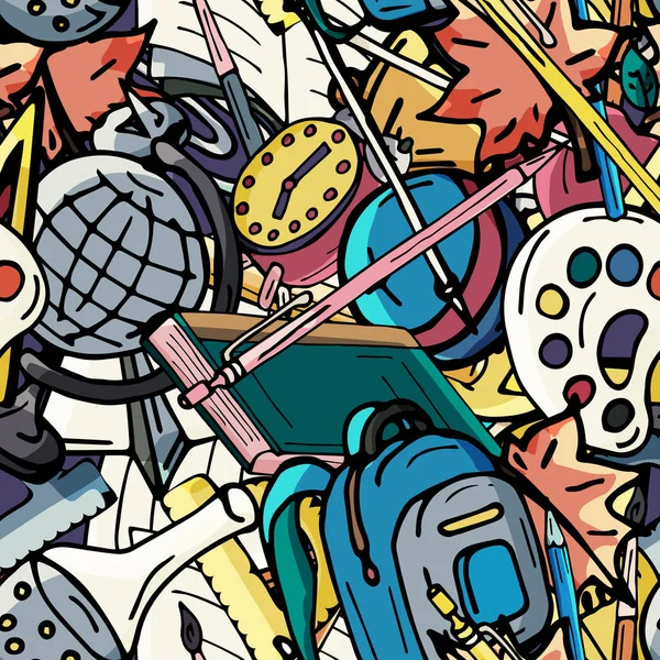 Vektör seamless modeli farklı okul nesneleri çizim retro. Okul için tema. Bir web sayfası, dolgular çizimler, duvar kağıtları, yüzey dokuları arka planı için kullanılan.