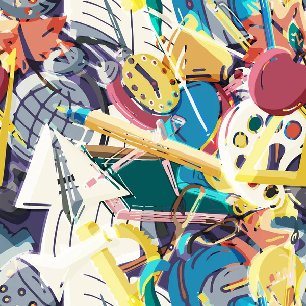 Vektör seamless modeli farklı okul nesneleri çizim retro. Okul için tema. Bir web sayfası, dolgular çizimler, duvar kağıtları, yüzey dokuları arka planı için kullanılan.