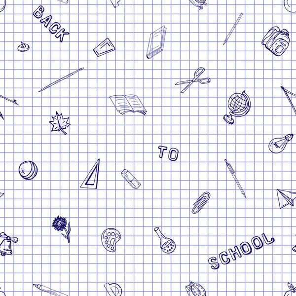 Vektör seamless modeli farklı okul nesneleri çizim retro. Okul için tema. Bir web sayfası, dolgular çizimler, duvar kağıtları, yüzey dokuları arka planı için kullanılan.