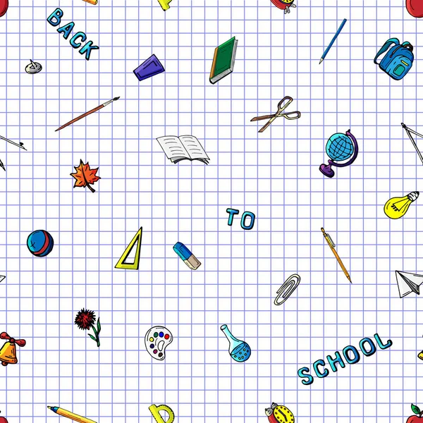 Farklı okul nesneler. Parlak seamless modeli. EPS 10 vektör çizim.