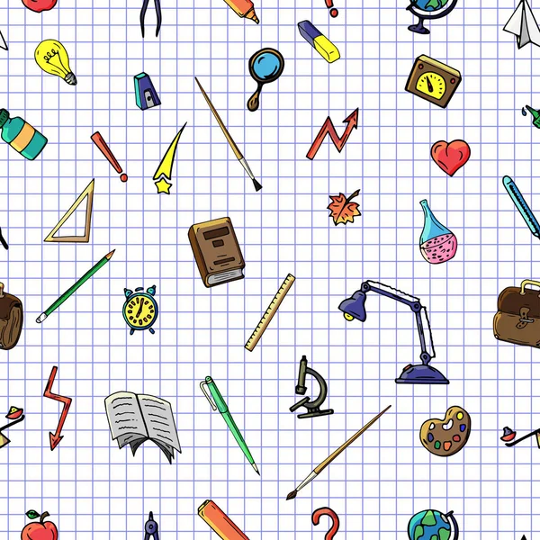 Vektör seamless modeli farklı okul nesneleri çizim retro. Okul için tema. Bir web sayfası, dolgular çizimler, duvar kağıtları, yüzey dokuları arka planı için kullanılan.