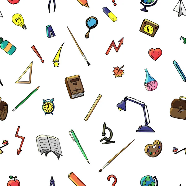 Vektör seamless modeli farklı okul nesneleri çizim retro. Okul için tema. Bir web sayfası, dolgular çizimler, duvar kağıtları, yüzey dokuları arka planı için kullanılan.