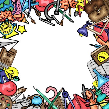 Vektör seamless modeli farklı okul nesneleri çizim retro. Okul için tema. Bir web sayfası, dolgular çizimler, duvar kağıtları, yüzey dokuları arka planı için kullanılan.