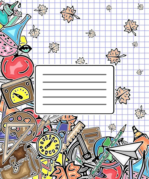 Padrão vetorial desenho retrô de diferentes objetos escolares. Tema de volta à escola. Pode ser usado para o fundo de notebooks, álbuns, uma página da web, preenche desenhos, papéis de parede, texturas de superfície . — Vetor de Stock