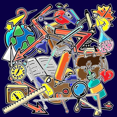 Vektör seamless modeli farklı okul nesneleri çizim retro. Okul için tema. Bir web sayfası, dolgular çizimler, duvar kağıtları, yüzey dokuları arka planı için kullanılan.