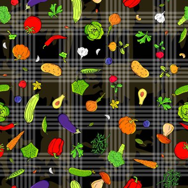 Vektör seamless modeli sebzelerin çizim retro. Web sayfası için arka plan, dolgular çizimler, duvar kağıtları-ebilmek var olmak kullanılmış, dokular yüzey.