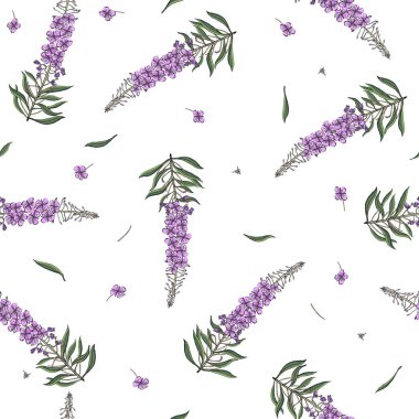 Chamerion angustifolium kır çiçekleri seamless modeli. Hassas buketleri. Liberty stili millefleurs. Tekstil, duvar kağıdı, desen dolgularını, kapakları, yüzey, çiçek arka plan yazdırma, şal