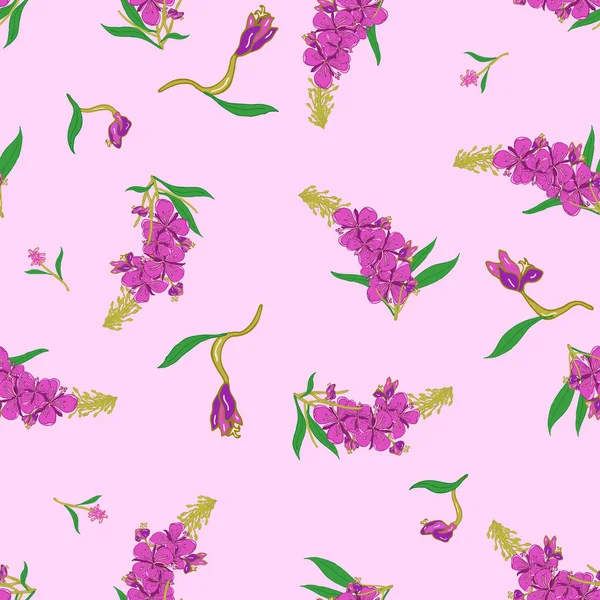 분홍 angustifolium 야생 꽃에 완벽 한 패턴입니다. 섬세 한 부케입니다. 자유 스타일 millefleurs입니다. 섬유, 벽지, 패턴 채우기, 커버, 표면, 인쇄, 포장에 대 한 꽃 배경 — 스톡 벡터