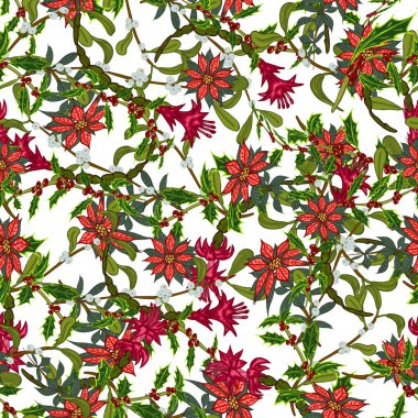 Dikişsiz desen Noel çiçek. Tekstil, duvar kağıdı, çizimler, kapakları, yüzey, baskı, sarıcı, scrapbooking kümesi için arka plan.