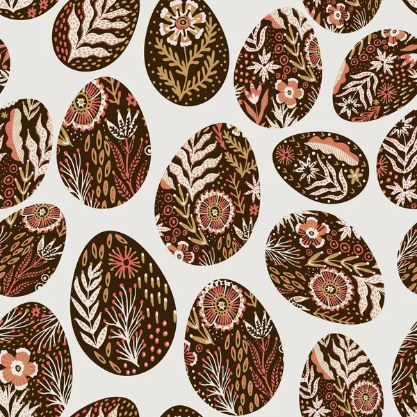 Modèle d'oeufs sans couture sur le thème de Pâques. Modèle vectoriel graphique avec des œufs de fête dans le style folklorique . — Image vectorielle