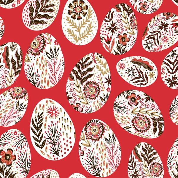 Patrón de huevos sin costura en el tema de Pascua. Patrón gráfico vectorial con huevos festivos en estilo folclórico . — Archivo Imágenes Vectoriales