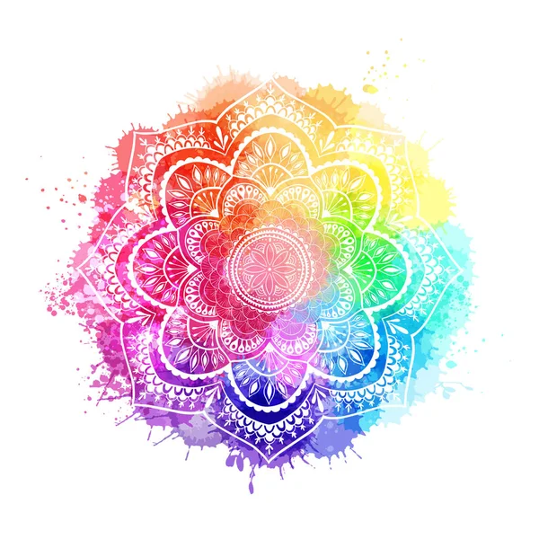 Mandala de gradiente redondo sobre fondo blanco aislado. Mandala sobre acuarela colorida — Archivo Imágenes Vectoriales