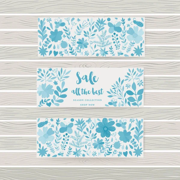 Tarjeta floral vectorial acuarela dibujada a mano. Tarjeta de felicitación azul tema invierno. Hojas de otoño. Perfecto para invitaciones de boda, tarjetas de felicitación, blogs, impresiones y más — Vector de stock