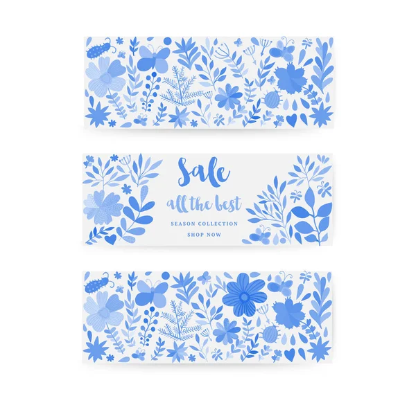 Cartão floral vetor aquarela desenhado à mão. Azul inverno tema cartão de saudação. Folhas de outono. Perfeito para convites de casamento, cartões de felicitações, blogs, impressões e muito mais — Vetor de Stock