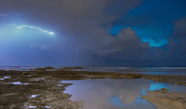 Storm Weather Lightning Sea Beach — Stock Photo, Image