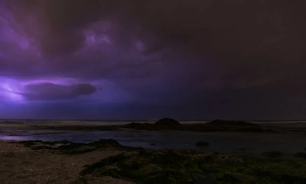 Thunderstorm on mediterranean sea beach — Stock Photo, Image