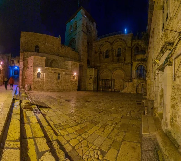 Nachtfahrt Auf Den Dunklen Straßen Der Alten Stadt Jerusalem — Stockfoto