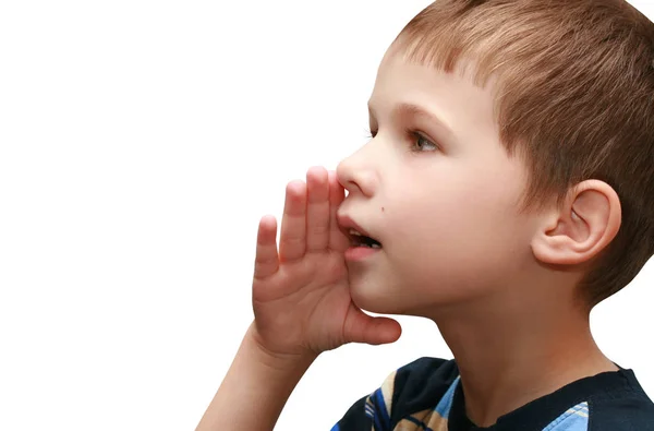 Niño Decir Sobre Fondo Blanco — Foto de Stock